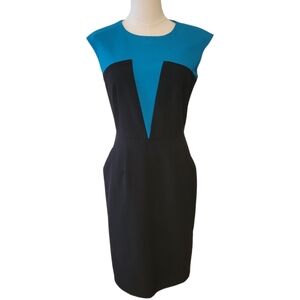 Calvin Klein Teal & Black Sleeveless Sheath Dress Size 2